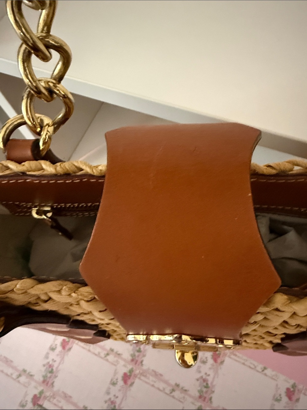 Michael Kors Tan Woven Straw Tote with Brown Leather & Gold Hardware - Picture 12 of 12